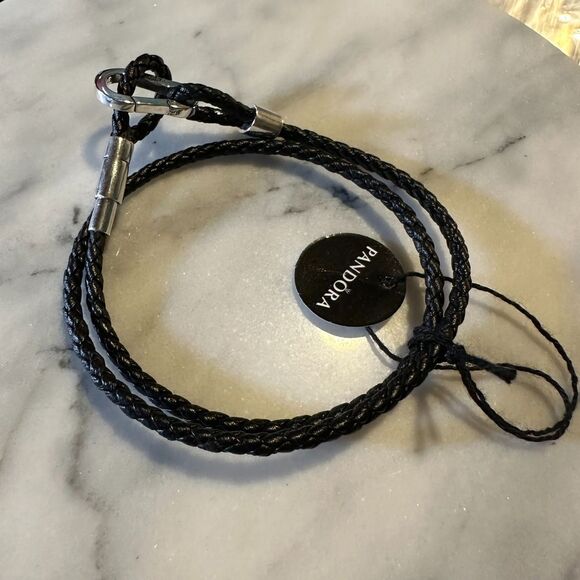 Pandora Moments Brown Braided Double Leather Bracelet Size 35CM - Picture 1 of 6